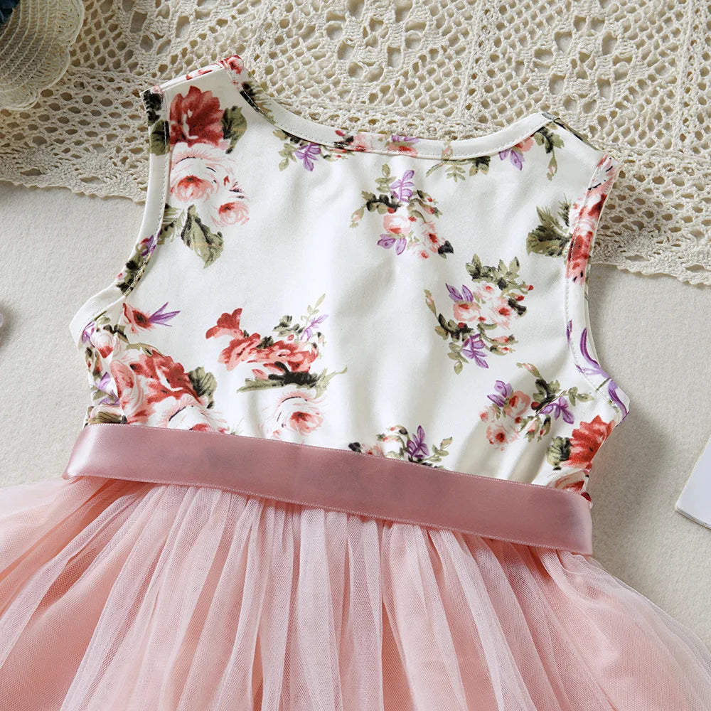 Floral Bow Cotton Mesh Dress