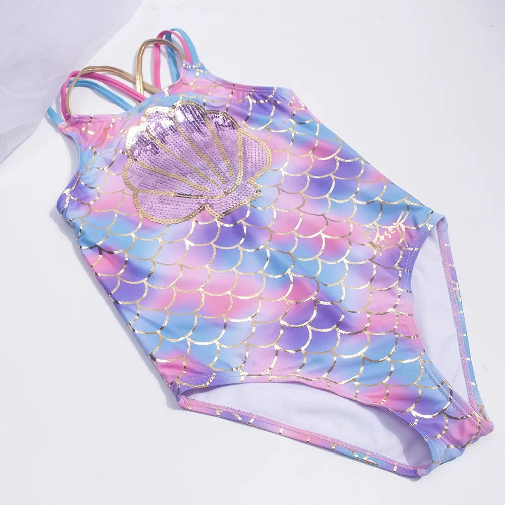 Fish-scale Girls Swimsuit Shell Shape