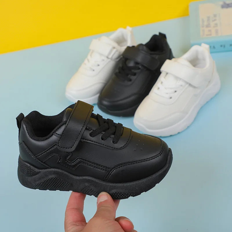 Children Black School Shoes Hook & Loop