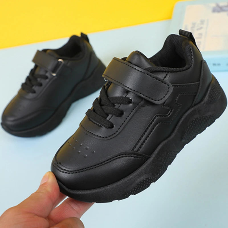 Children Black School Shoes Hook & Loop