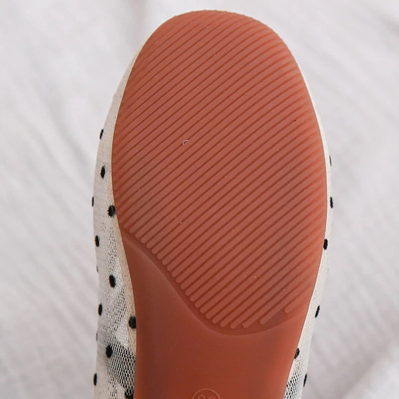 Polka Dot Mesh Block Heel Sandals