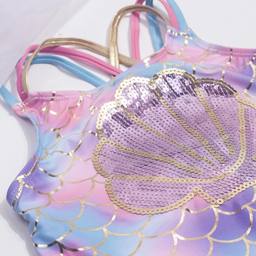 Fish-scale Girls Swimsuit Shell Shape