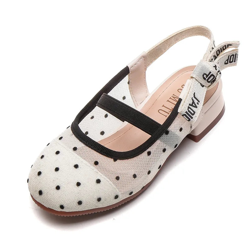Polka Dot Mesh Block Heel Sandals