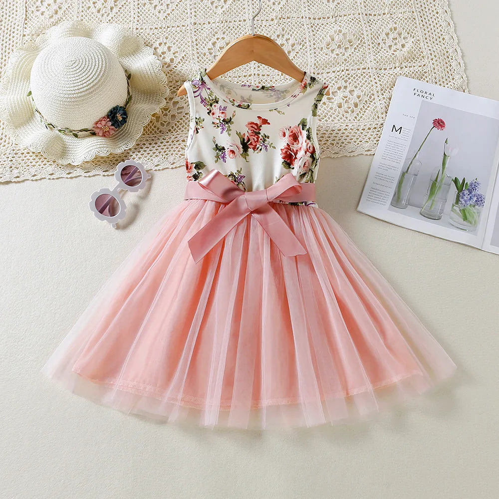 Floral Bow Cotton Mesh Dress