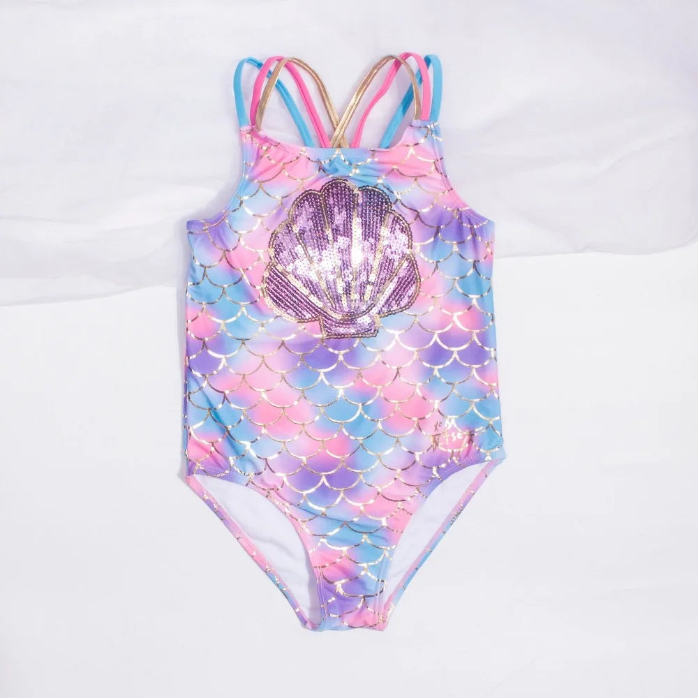 Fish-scale Girls Swimsuit Shell Shape
