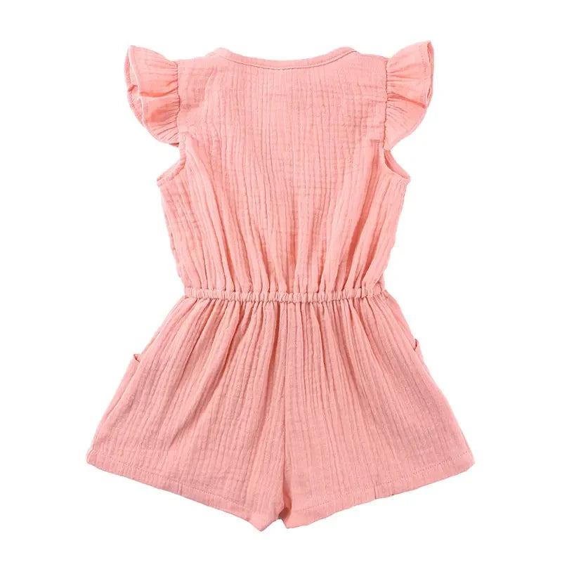 Cotton Linen Girl Jumpsuit Solid Color