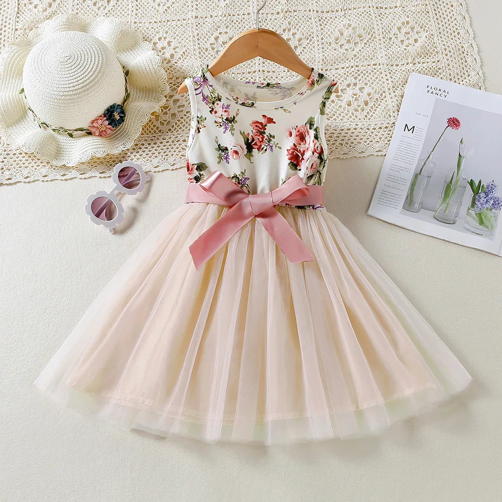 Floral Bow Cotton Mesh Dress