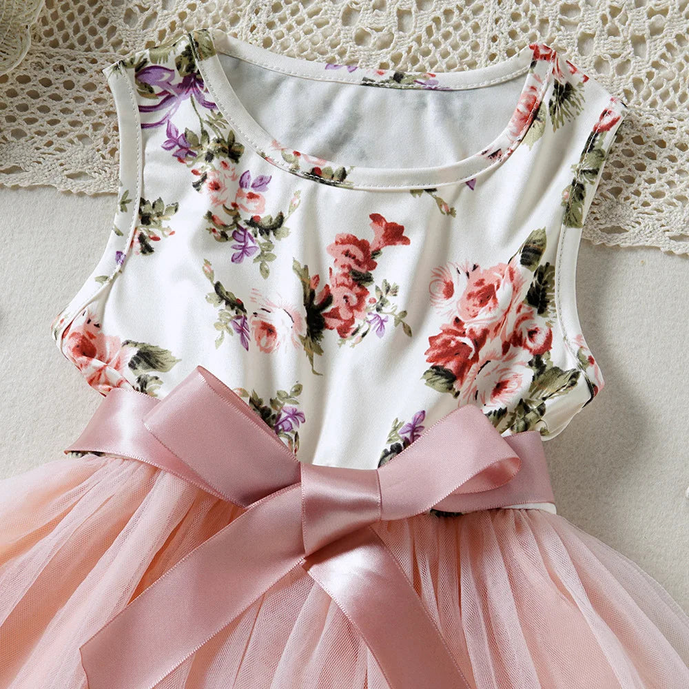 Floral Bow Cotton Mesh Dress