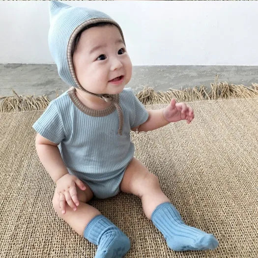 Baby Cotton solid colour Bodysuit+cap