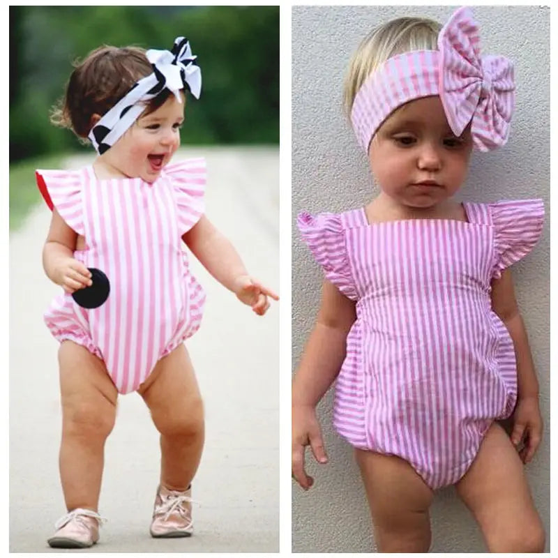 Pink Sleeveless Striped Outfits