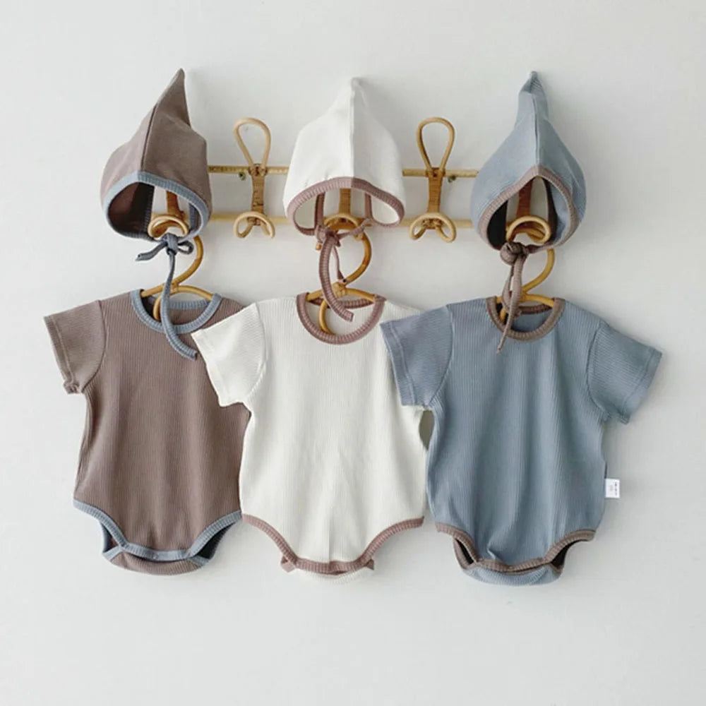 Baby Cotton solid colour Bodysuit+cap