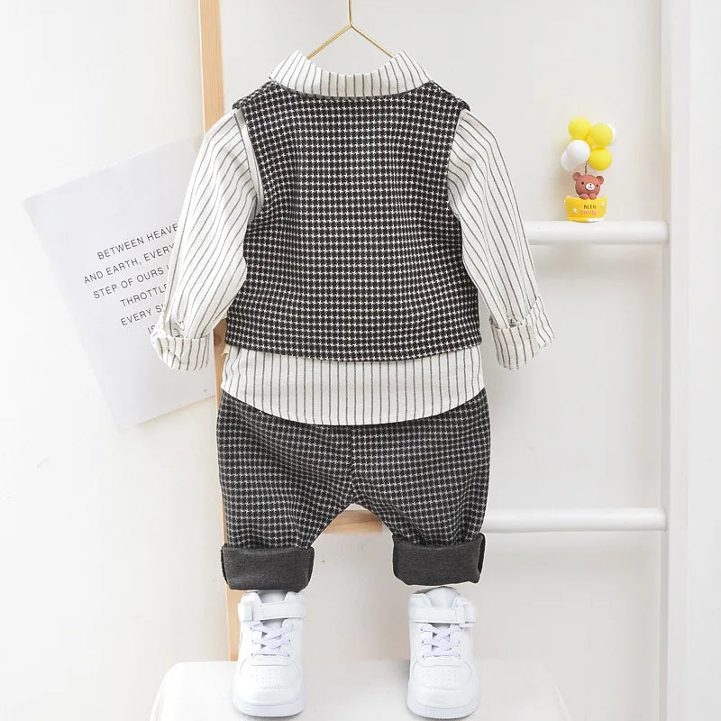 Striped Shirt Vest Pants set