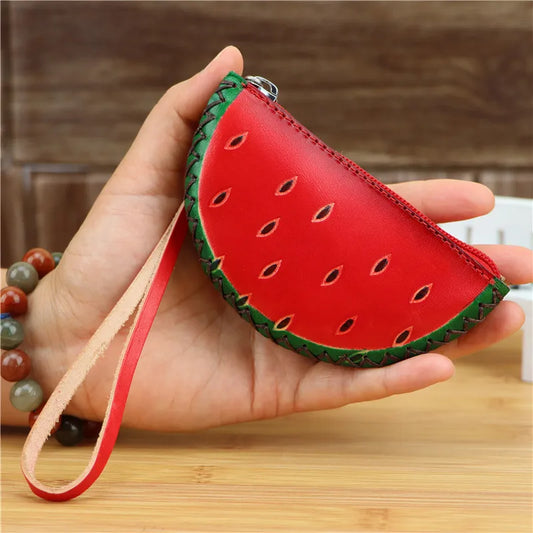 Leather watermelon coin purse bag