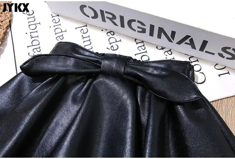 Girls Leather Pleated Skirts