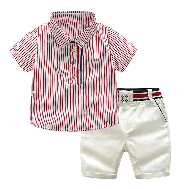 Short Sleeve Striped Shirt Pants Sets