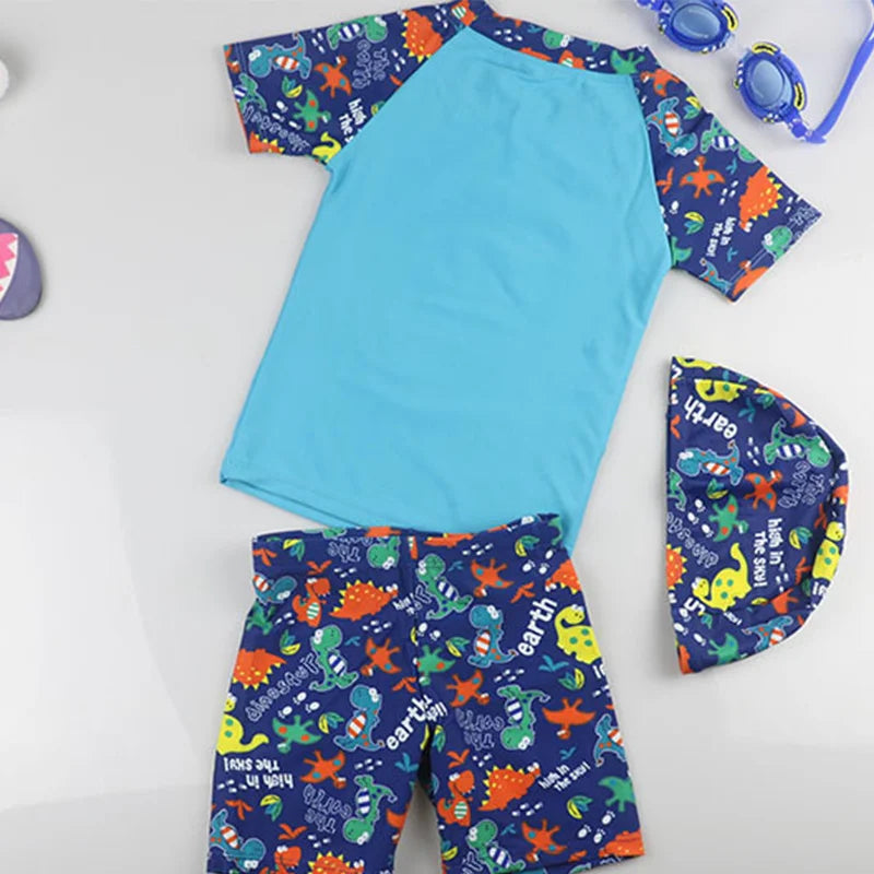 3pcs Dinosaur Blue Swimsuit