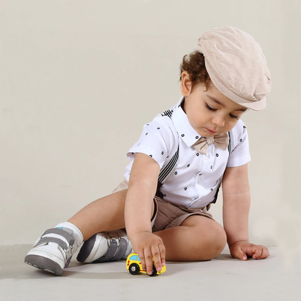 Boy Bow Set Jumpsuit Hat suit