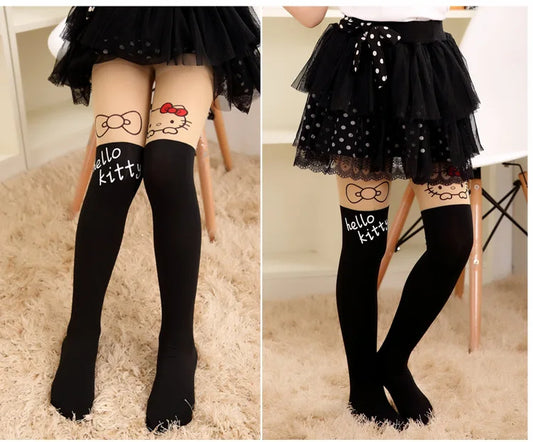 Girls Knee Velvet cat Stocking