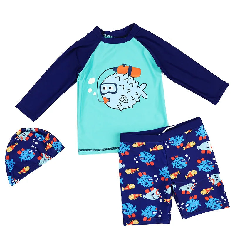 Boy Two Pieces Swim Suit Fish