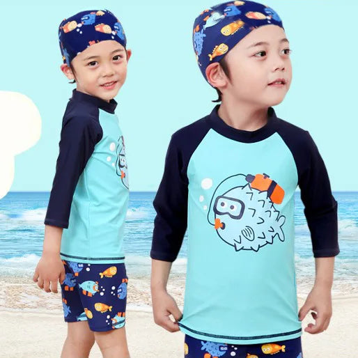 Boy Two Pieces Swim Suit Fish