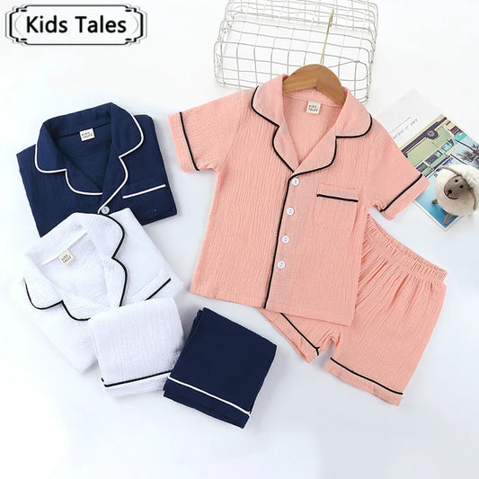 Kids Pyjama colour cotton linen Set