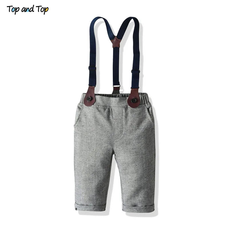 Long Sleeve Bowtie Shirt Overalls 2Pcs