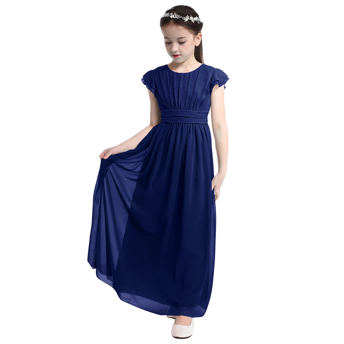 Girls Chiffon Flutter Sleeves Dress