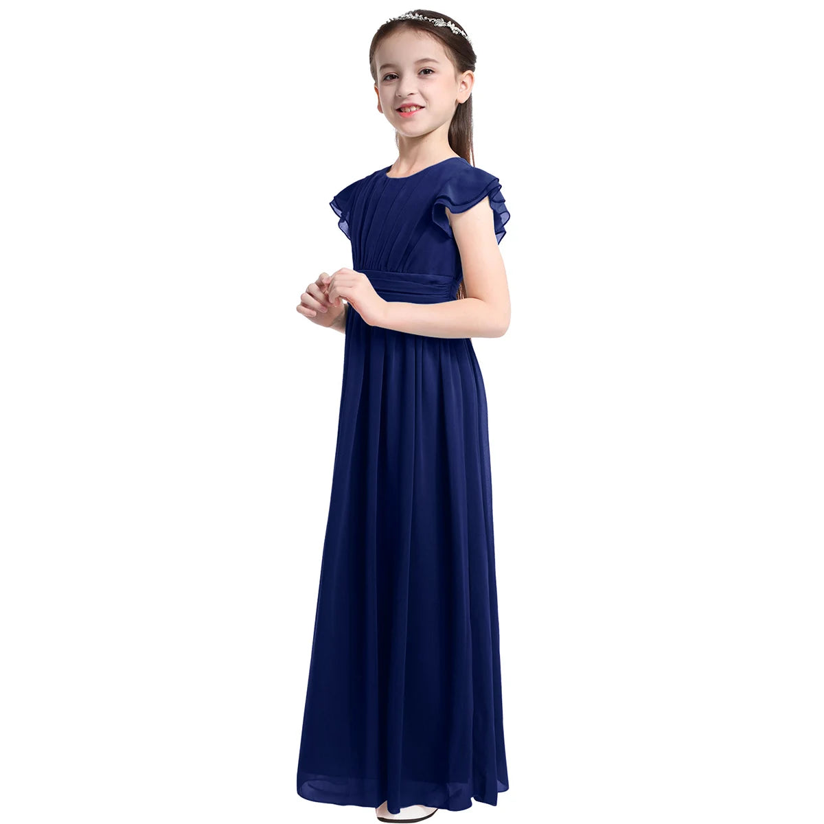 Girls Chiffon Flutter Sleeves Dress