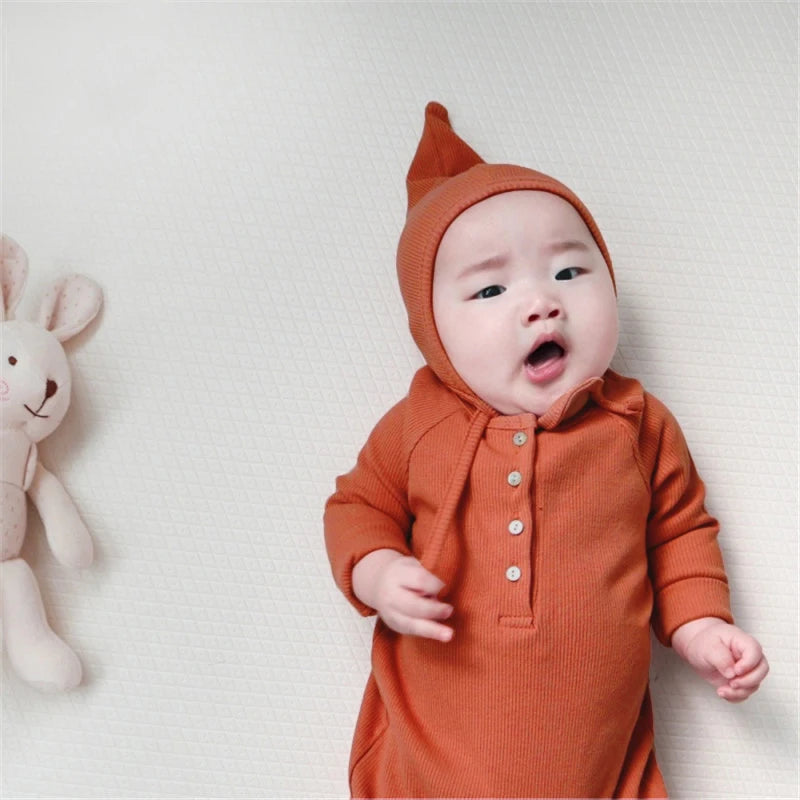 Baby Cotton solid colour Bodysuit+cap