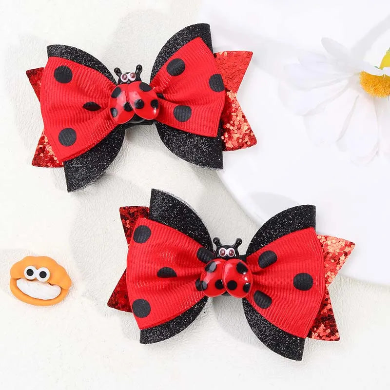 2Pcs Ladybug Bow clip