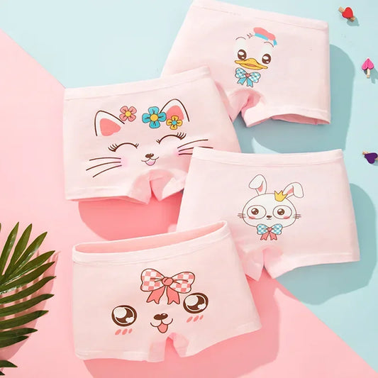 Girls 4 Pcs Underwear Cartoon Print