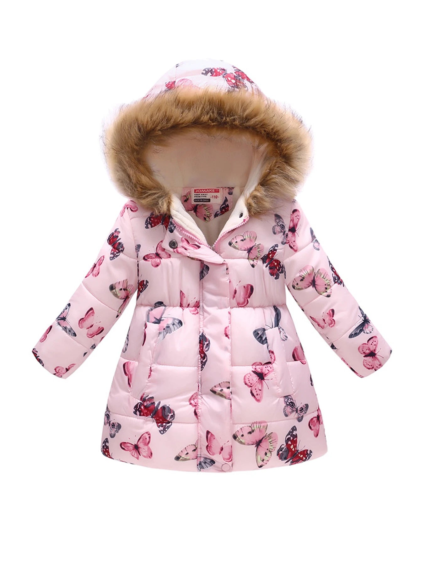 Puffer Coat Flower Print & Fleece Hood