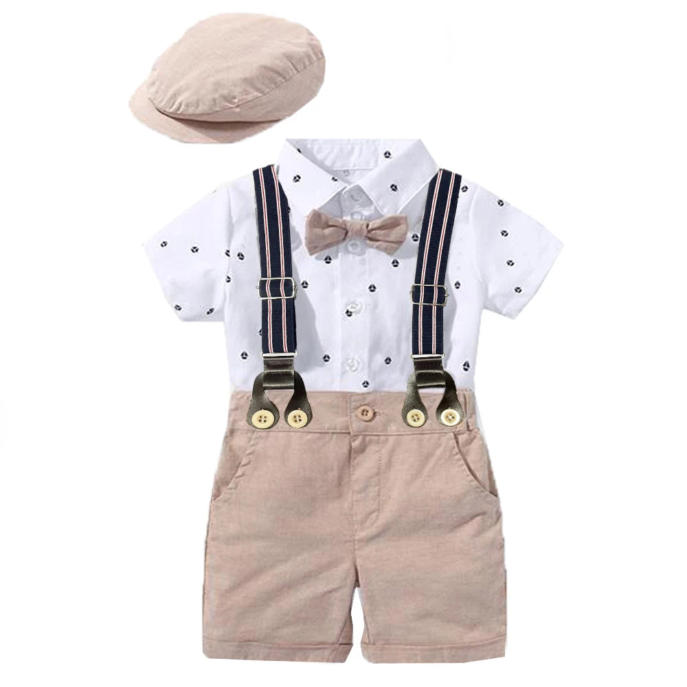 Boy Bow Set Jumpsuit Hat suit