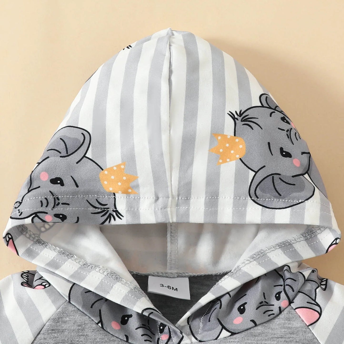 Elephant Print Hooded Top Stripe Shorts