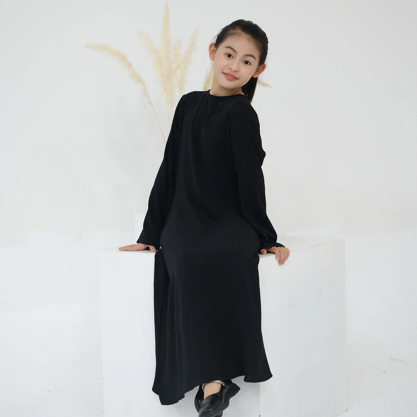 Girls Modest Solid Color Dress