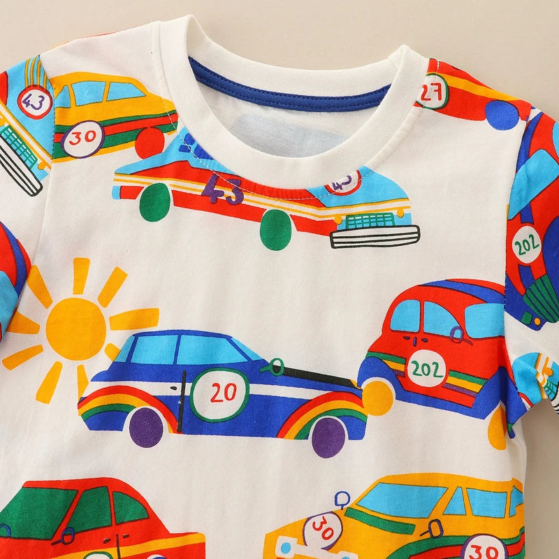 Cartoon Racing Cars Print Shirts