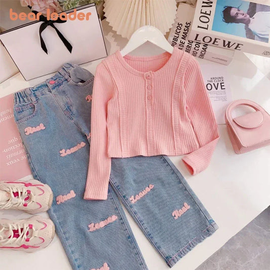 Knitted Sweet Top Letter Decal Jeans