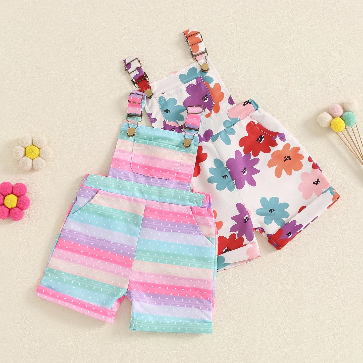 Girls Floral/Stripe Print Short Jumpsuit