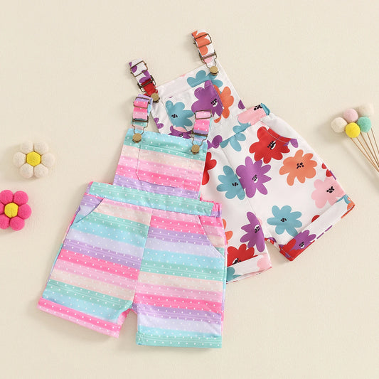 Girls Overalls Print Shorts Jumpsuit