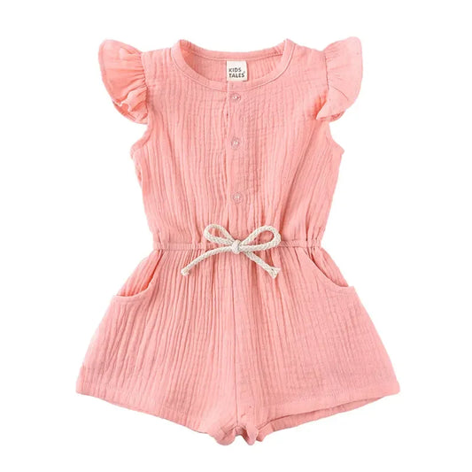 Cotton Linen Girl Jumpsuit Solid Color