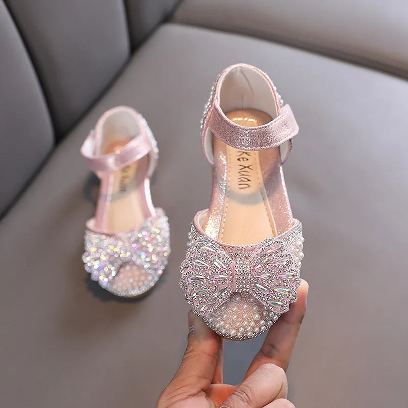 Girl Sequin Sandals Rhinestone Bow