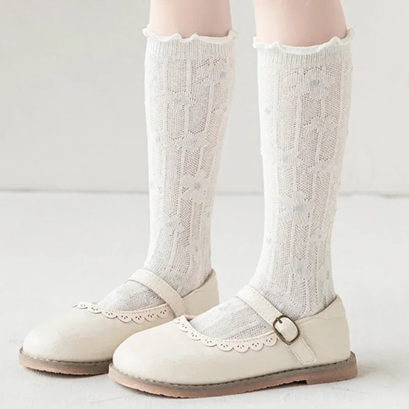 White Color Mesh Knee High Socks