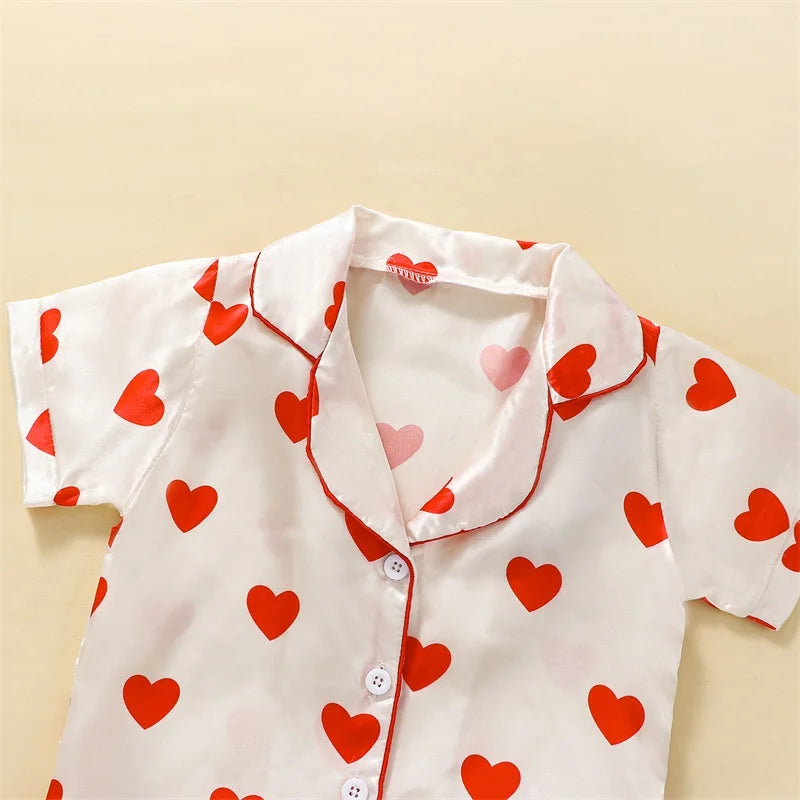 Heart Print Short Sleeve Tops Shorts