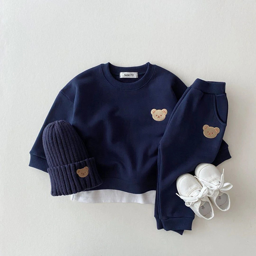 2pc Little Bear Embroidery Coat Pants