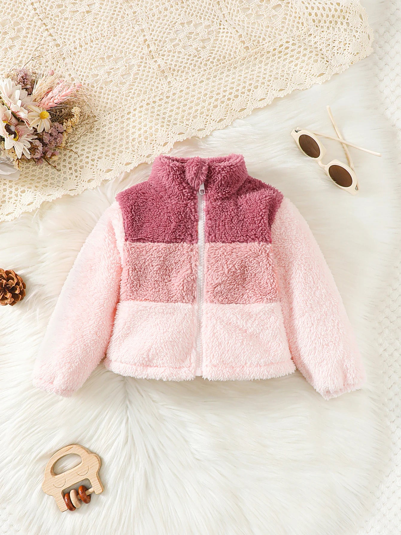 Plush Long Sleeves Zippered Coat