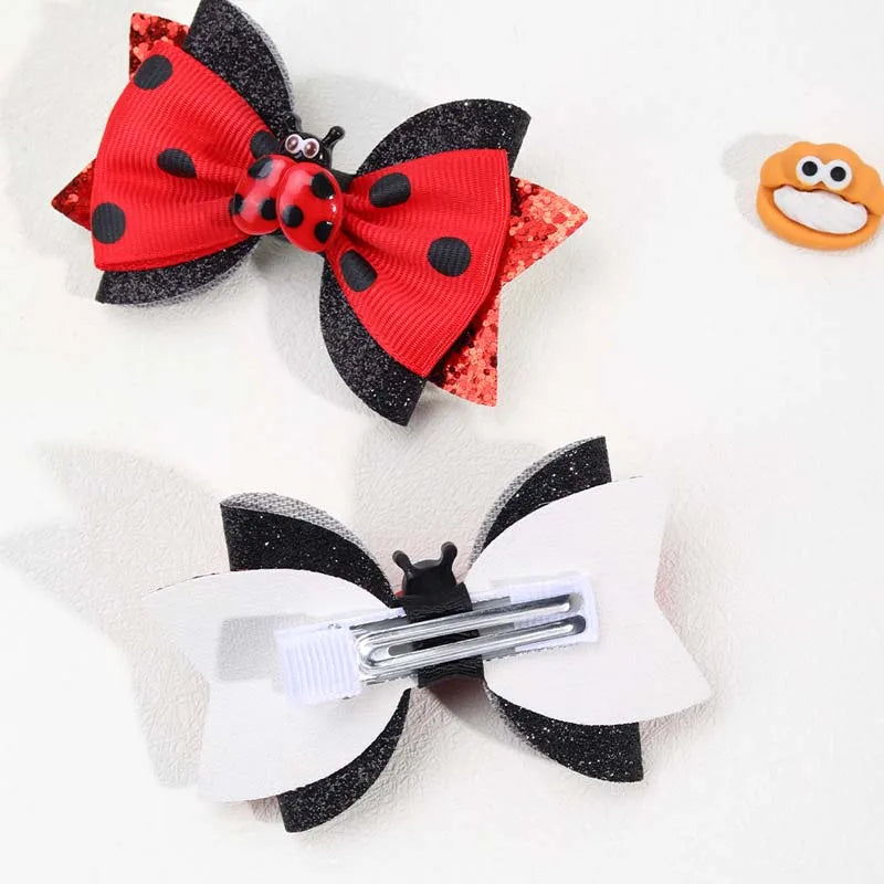 2Pcs Ladybug Bow clip