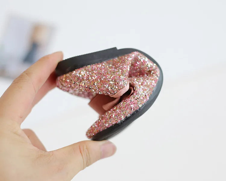 Glitter Leather Flats Bow-knot