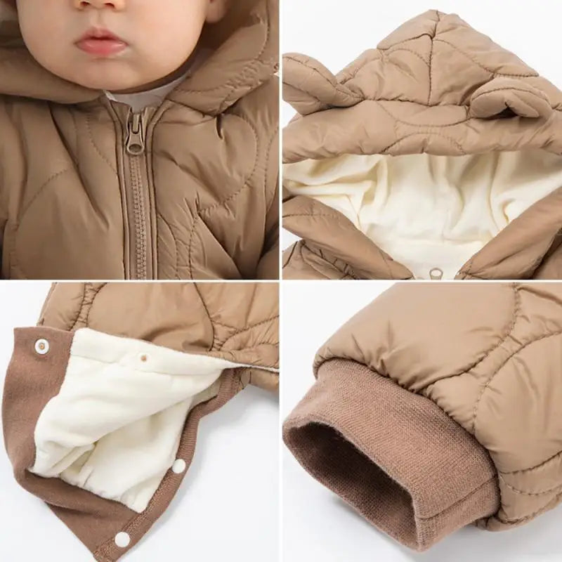 Baby Fleece Lining Hooded Rompers