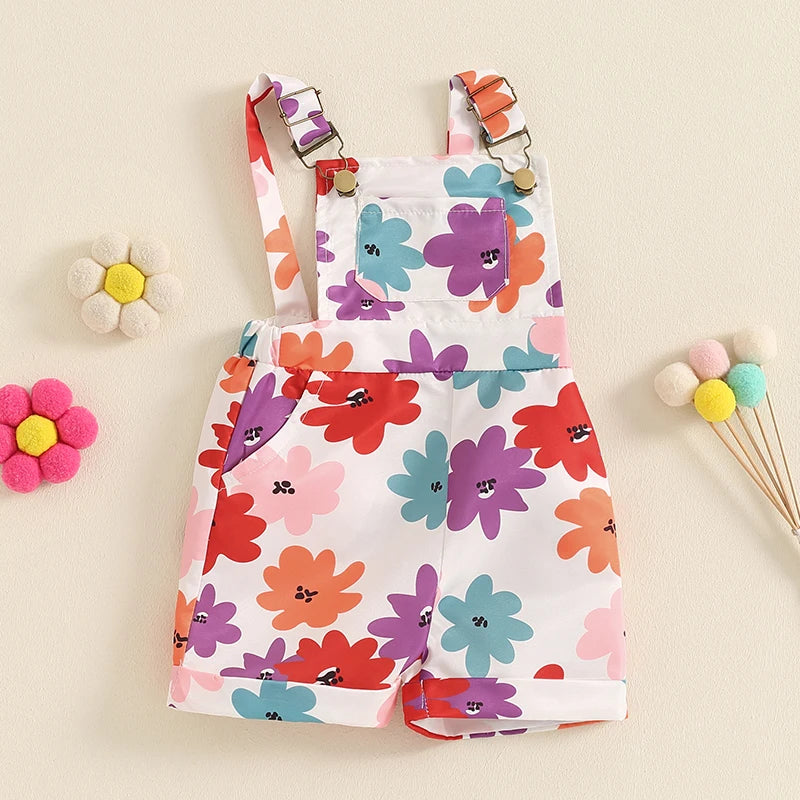 Girls Overalls Print Shorts Jumpsuit