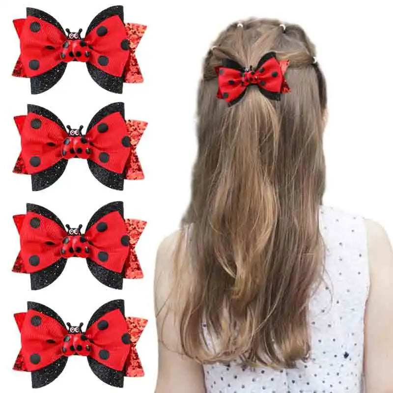 2Pcs Ladybug Bow clip